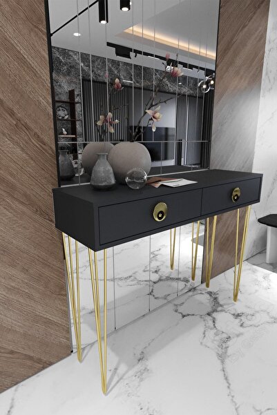 TOCCO MOBİLYA 1036 Naz 2 Çekmeceli Dekoratif Lüx Dresuar-antrasit Gold