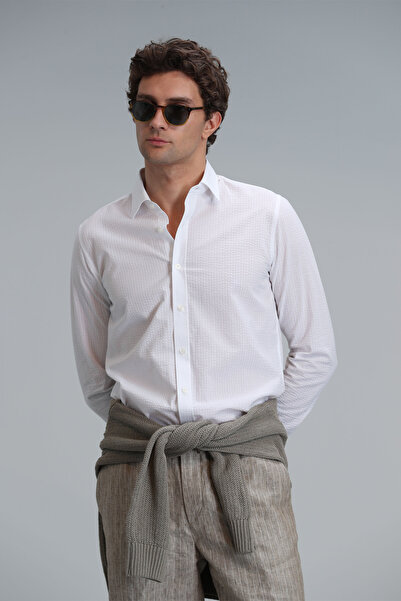 Lufian Lıne Erkek Basic Gömlek Comfort Fit Beyaz