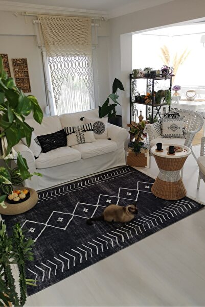 VOPTEKS Koyu Gri Halı Salon Yolluk Hol Antre Halısı Makinede Yıkanabilir Kaym...