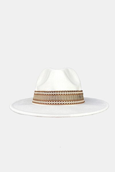 Külah Bohemian Style Striped White Fedora Hat