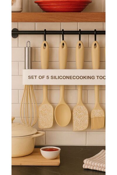 YDGR High Heat Resistant 5-Piece Silicone Kitchen Set (Whisk, Spatula, Spoon, Flat Spatula, Brush)