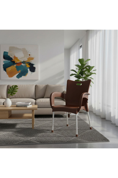 Living كرسي بذراعين بلاستيكي بأرجل من الألومنيوم وواقي أرضيات مطاطي