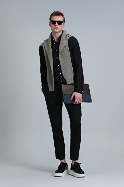 Lufian Pitaya Erkek Keten Gömlek Comfort Fit Siyah