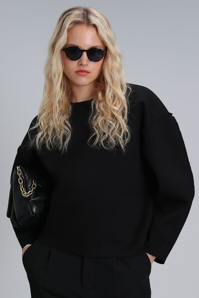 Lufian Selın Kadın Örme Sweatshırt Siyah