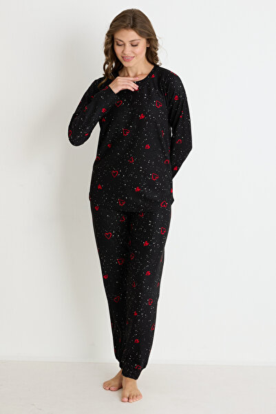 TURAY Mausple Suede Uzunkol Women's Black Pajama Set
