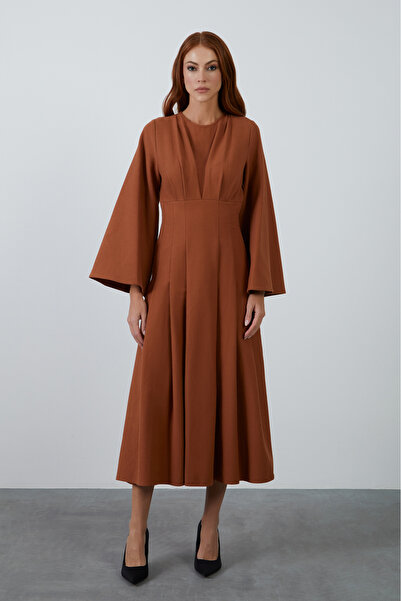 kı.we Bisiklet Yaka Midi Boy Taba Elbise