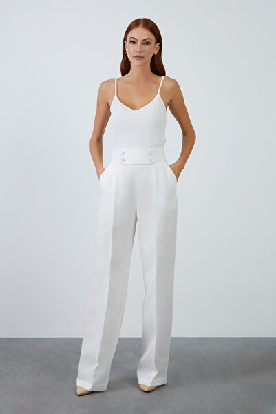 GİZİA Püskül Detaylı Süs Düğmeli Keten Pantolon