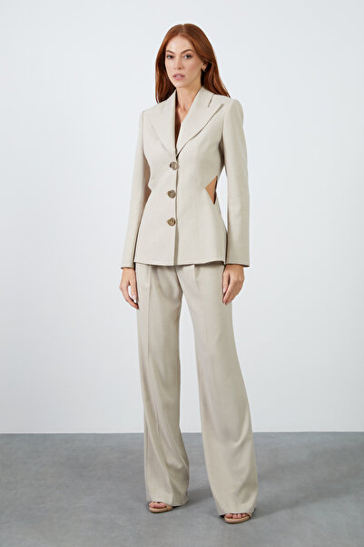 GİZİA Beli Pencere Detaylı Mono Kapama Ceketli Ve Bol Pantolonlu Takım