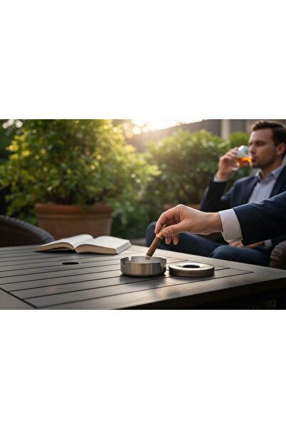 KAVEH Round Lid Ashtray Stainless Steel