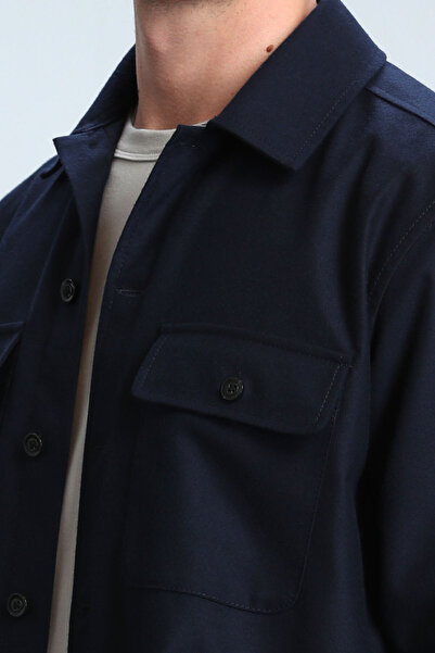 Lufian Never Men's Basic Shirt Regular Fit Navy Blue