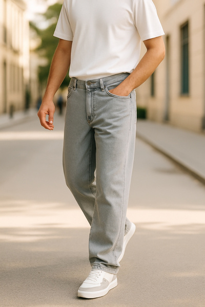 CEDY DENIM High Quality Baggy Fit Jean Leon High Waist Loose Fit Jeans Pants C352-Light Grey