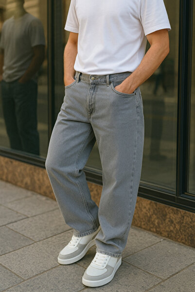 CEDY DENIM High Quality Baggy Fit Jean Leon High Waist Loose Fit Jeans Pants C352-Light Grey