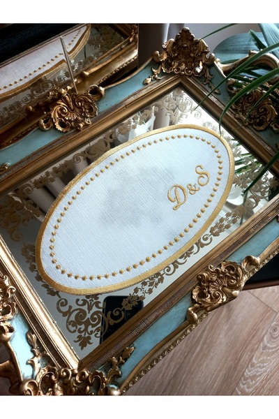 sevim çeyiz tasarım 14x25 cm Kişiye özel harf işlemeli oval nişan/söz tepsi ö...