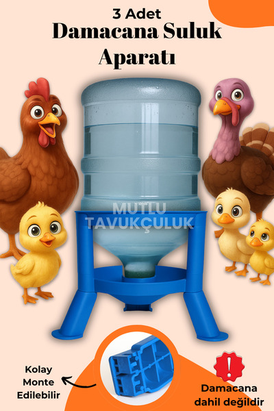 MUTLU TAVUKÇULUK Damacana Aparatı 3 Adet Tavuk Suluk Güvercin Hindi Güvercin Kaz Kuş Ahır Yarka Kümes Ekipmanı