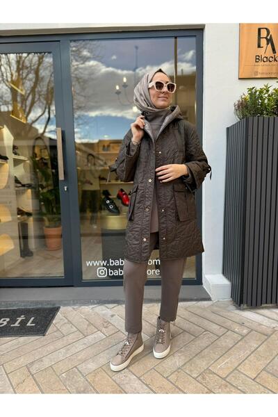 VENO Catania Khaki Green Women's Coat - Quilted Detail