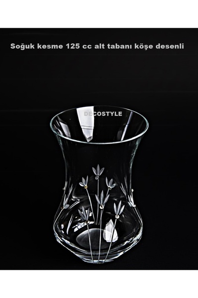 DECOSTYLE Lale 6'lı Soğuk Kesme Kristal Dekor İnce Belli Çay Bardağı - Özel Yapım Sunum