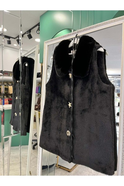 MERAM BUTİK Vatkatex Fur Angora Vest - Black - 1