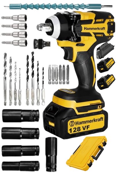HAMMERKRAFT 450 Nm 5Ah 36Volt Kömürsüz Motor Şarjlı Darbeli Somun Sıkma Sökme Matkap