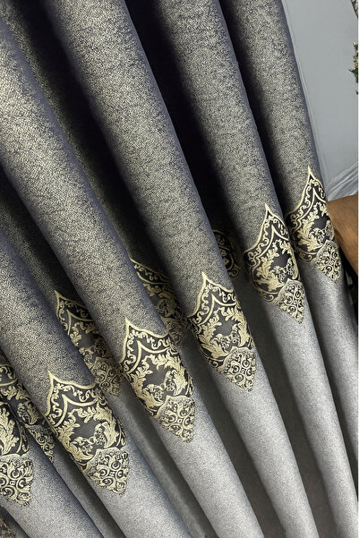 Emuz Zeus Desen Pano Fon, Gri , 1 / 3 Sık Pileli ( TEK KANAT ) Fon, Tül, Perde,