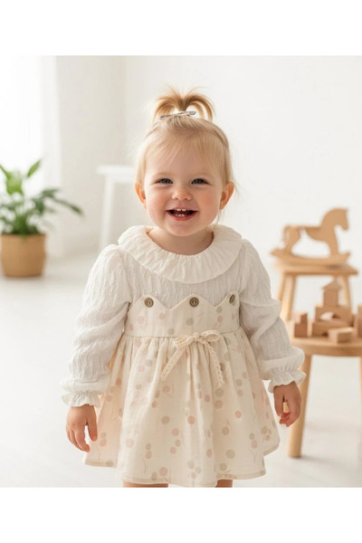 aysskids CLARA Uzun Kollu Etekli Özel Gün Bayramlık Kız Bebek Elbise