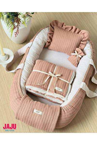 Jaju Baby Premium Örgü Dokulu 4’lü Bebek Konfor Seti | Babynest + Yastık + Çok Amaçlı Battaniye + Kese