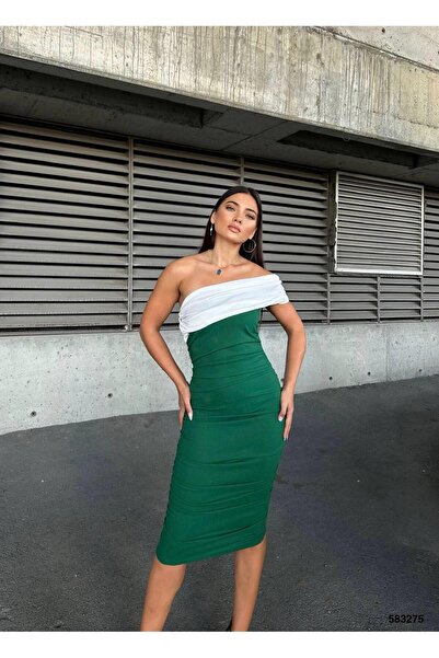 Modafeminen فستان سهرة بدون أكتاف بلونين 583275 زمردي
