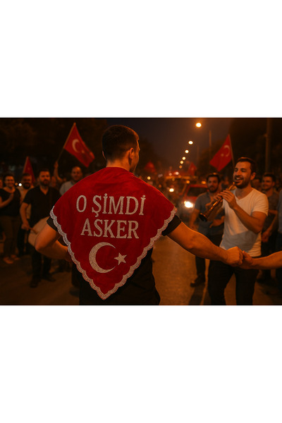 Halay Kına 'O Şimdi Asker'' Yazılı Pullu Kına Örtüsü (Eldivenli) Kırmızı Renk...