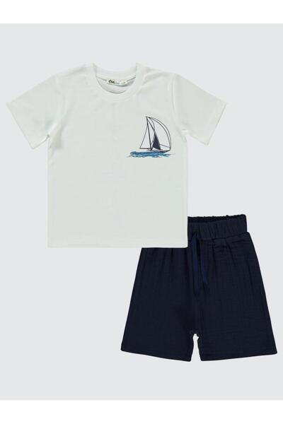 Civil Boys Yelken Printed Set with Capri for Ages 2-5 - Ecru2-3 Years