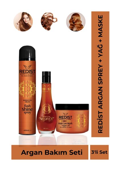 Redist Argan Yağı + Parlatıcı Sprey + Argan Saç Bakım Maskesi Set