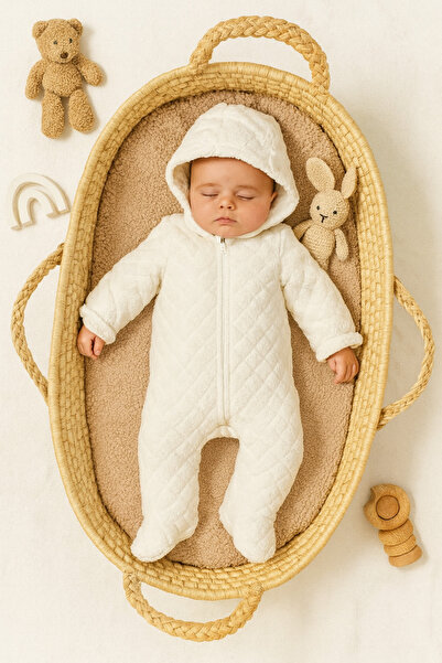 mini mia Bebek Fermuarlı Kapüşonlu Welsoft Yumuşacık Tulum