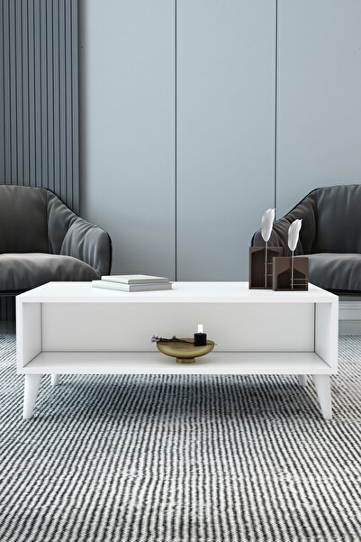 izcodesign Roma Raflı Beyaz Orta Sehpa – Modern Dikdörtgen Salon Sehpası | Şı...