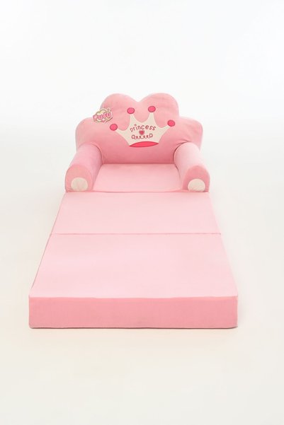 Pufu Toys Prenses Katlanabilir Peluş Çocuk Koltuğu ve Yatak 120 cm – Portatif Yıkanabilir Çocuk Koltuğu (Pembe)