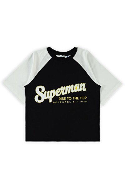 Superman Тениска с принт на Супермен за деца на възраст 6–9 години – черна