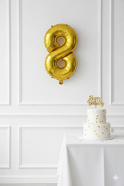 Deniz Party Store بالون رقائق ذهبية 36 - 40 سم ( 8 ) رقم ثمانية