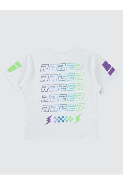 Civil Boys تي شيرت Racing مطبوع قصة فضفاضة للأعمار من 6 إلى 9 سنوات - أبيض لل...