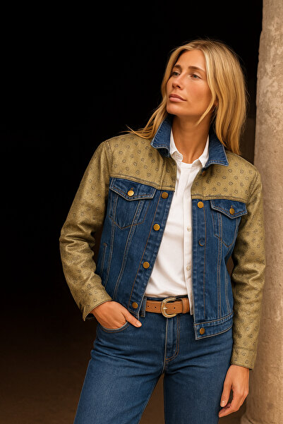 GZ Design Gold Parlak Kumaş Detay Denim Ceket