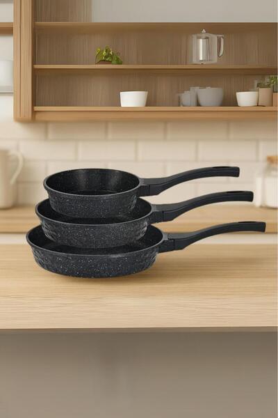 LAVONNI طقم مقلاة صغيرة من 3 قطع من فينوس - أسود (18 سم - 22 سم - 26 سم)