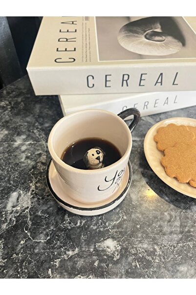 sece Kupa Köpekli Sevimli El Yapımı Seramik Kupa ve Tabak