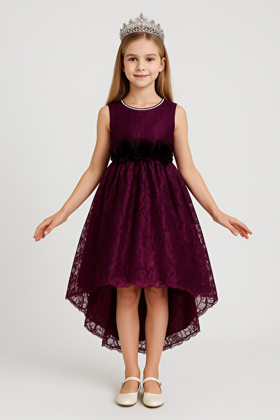AHENGİM Kids Kız Çocuk Kuyruklu Dantelli Abiye Elbise Ak2208