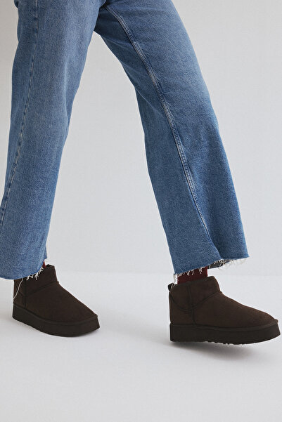 LUTVELIZADE Μπότες 2519 - Γυναικείες μπότες από καστόρι σε καφέ χρώμα με χοντρή σόλα με επένδυση από γούνα