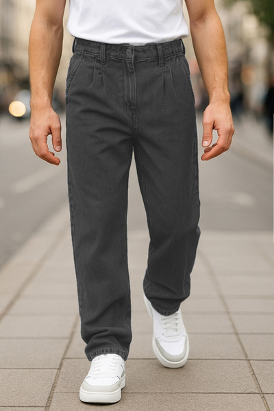 CEDY DENIM High Waist Loose Fit Jeans - High Quality Baggy Fit Jean Neo Pleated, Anthracite C354