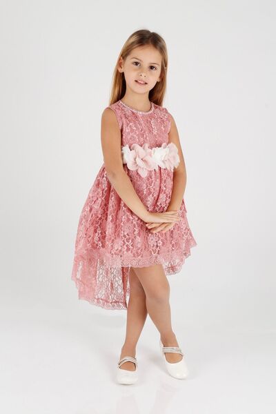 AHENGİM Kids Kız Çocuk Kuyruklu Dantelli Abiye Elbise Ak2208