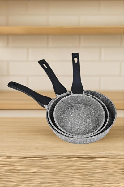 LAVONNI 3 Parça Döküm Mini Tava Seti - Gri (18 CM-22 CM-26 CM)