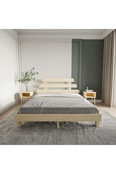 RENAZZO Lotus X New Model Doğal Ahşap Karyola Ve İki komodin Set