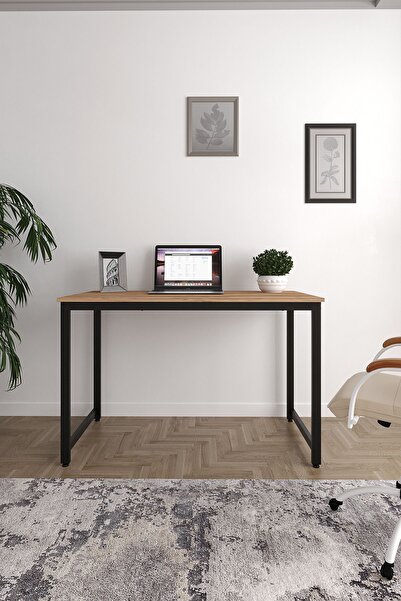 Flinder Çam/Siyah 120x60 Çalışma Masası, Bilgisayar Masası, Ofis Masası, Metal Ayaklı
