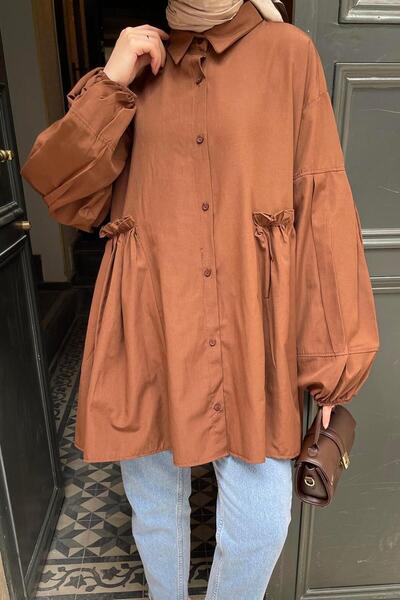 lamelif Τονίκ με μανίκια με μπαλόνι Lopez Bitter Brown