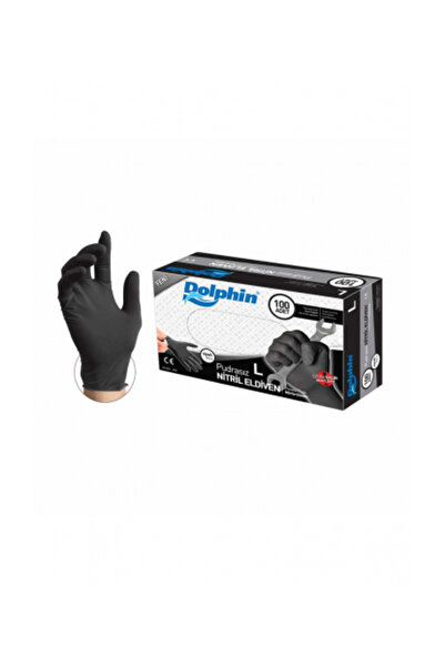 İŞMONT قفاز دولفين أسود من النتريل خالي من البودرة