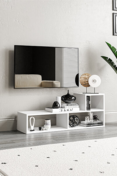 Hofga Bucak Çok Amaçlı Kitaplık Tv Ünitesi Beyaz