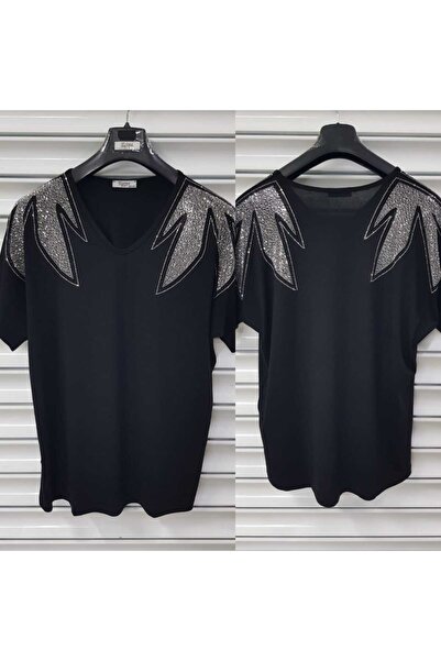 Esina Women's Shoulder Front and Back Stone Detailed Viscose Blouse