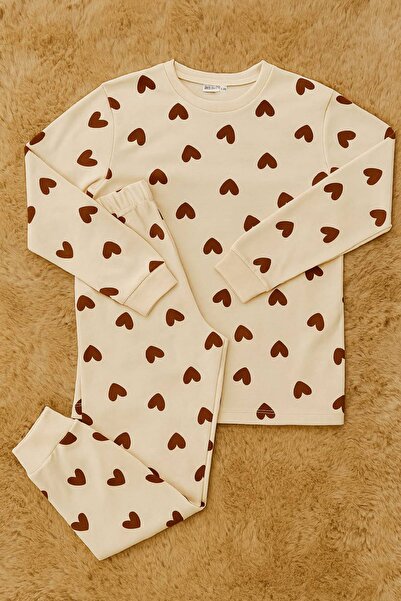 Krazber Girl's Heart Patterned Pajama Set 3-13 Years Old
